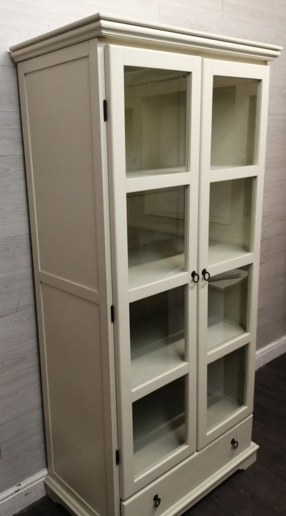 CREAM GLAZED FRONTED DISPLAY UNIT WITH DRAWER