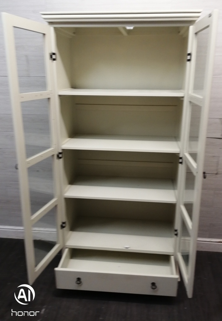 CREAM GLAZED FRONTED DISPLAY UNIT WITH DRAWER
