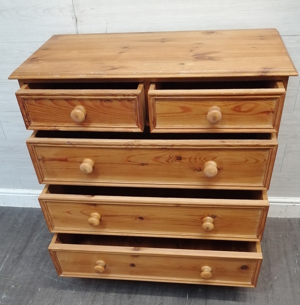 Solid pine five drawer chest
