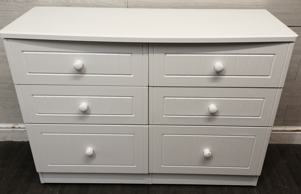 WHITE SIX DRAWER MERCHANT STYLE CHEST