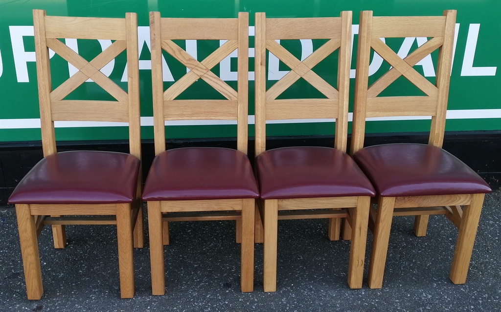 QUALITY SET OF FOUR OAK AND LEATHER CHAIRS