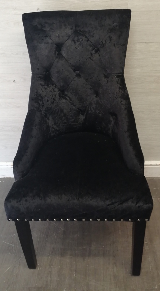 Set Of Six Black Crush Velvet Knocker Back Dining Chairs