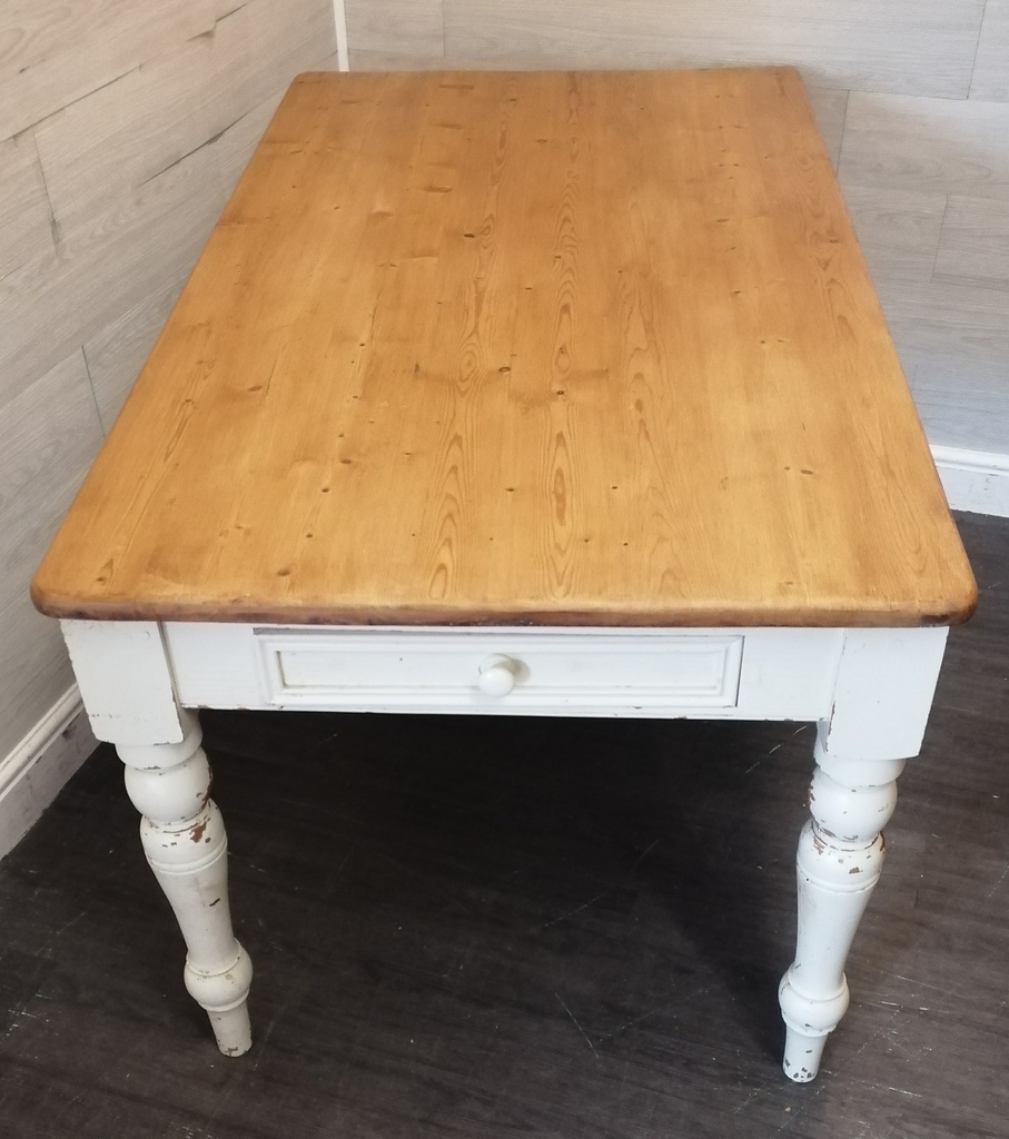 Pine Dining Table With painted White Shabby Chic Legs