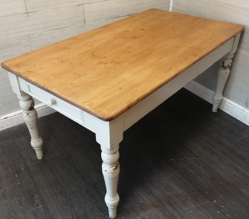 Pine Dining Table With painted White Shabby Chic Legs