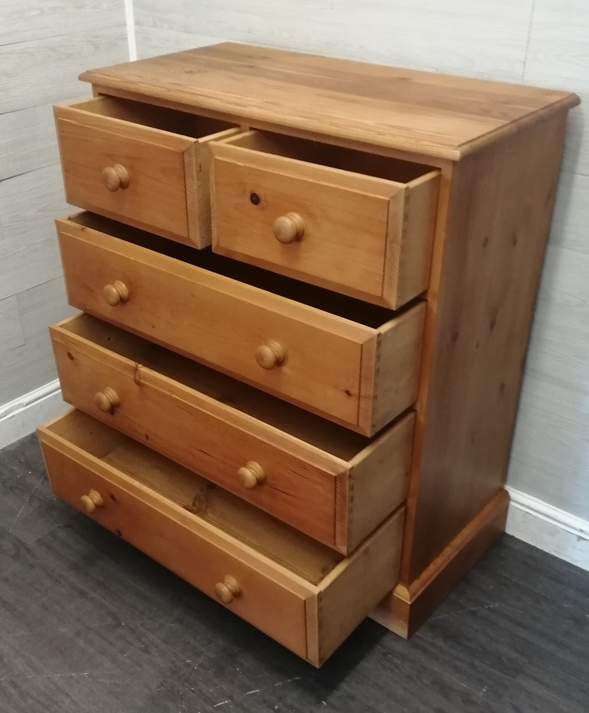 Solid pine five drawer chest