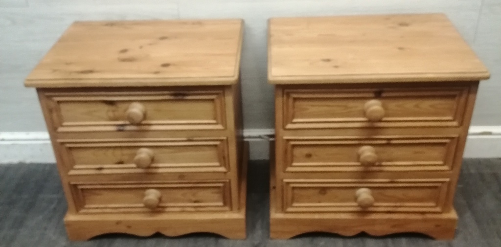 PAIR SOLID PINE THREE DRAWER BEDSIDES CHESTS