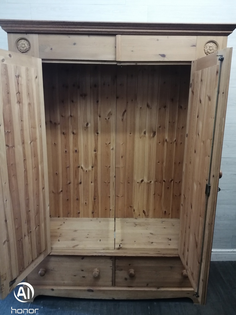QUALITY LARGE 2 DOOR PINE WARDROBE with mirrors
