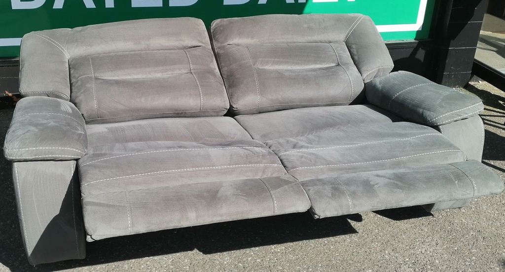 GREY TONED LARGE  TWO SEATER RECLINER SOFA