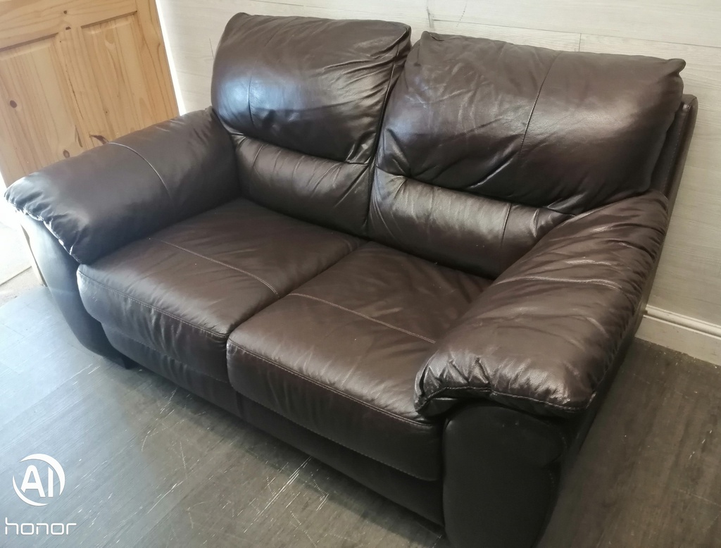TWO SEATER BROWN LEATHER SOFA