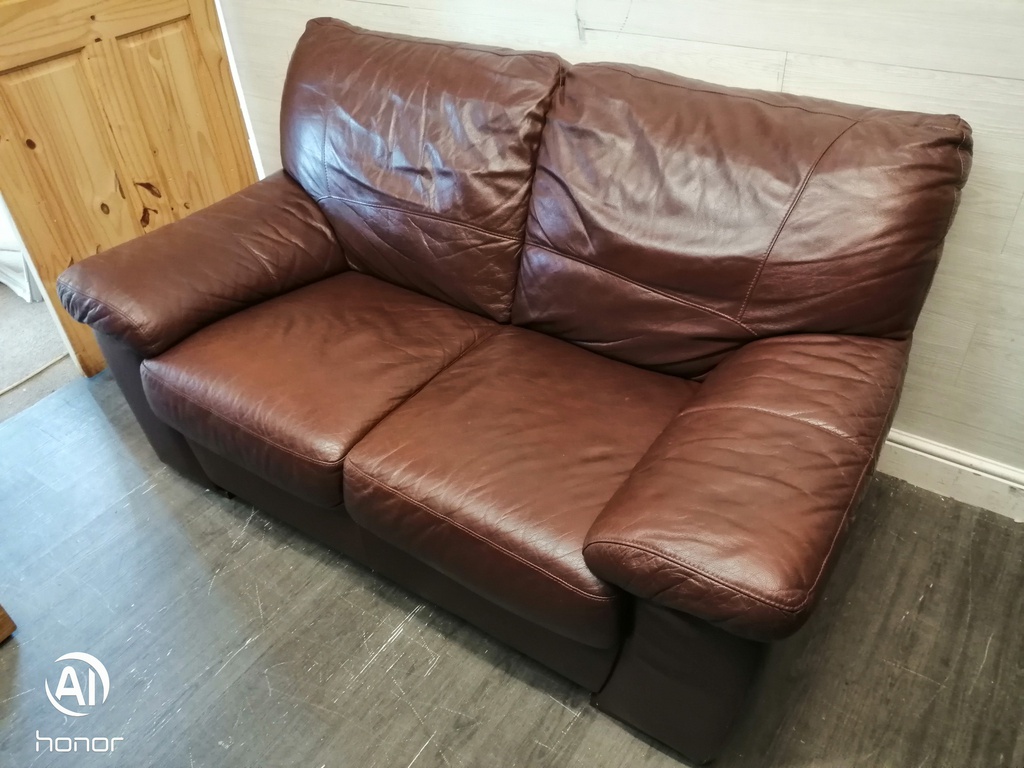 TWO SEATER BROWN LEATHER SOFA