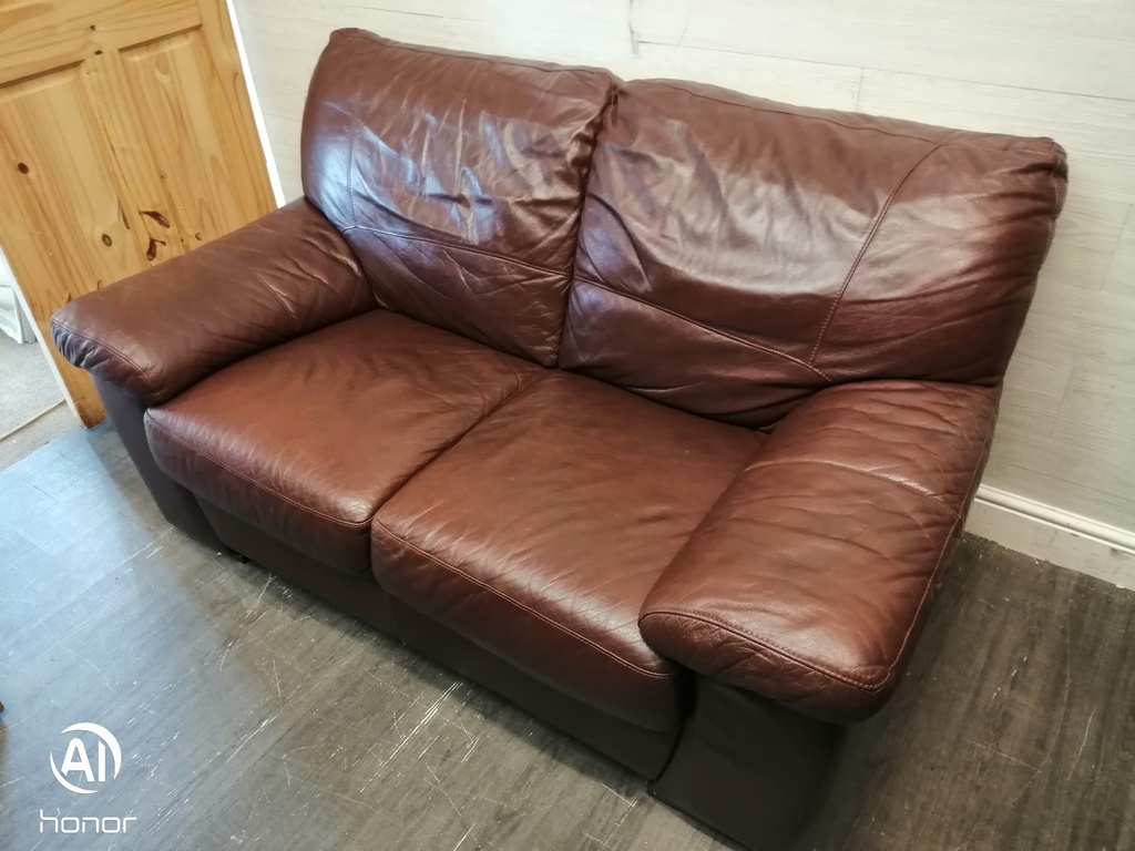 TWO SEATER BROWN LEATHER SOFA