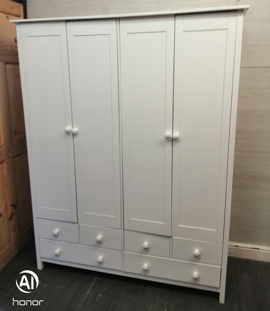 White Triple Wardrobe with Drawers