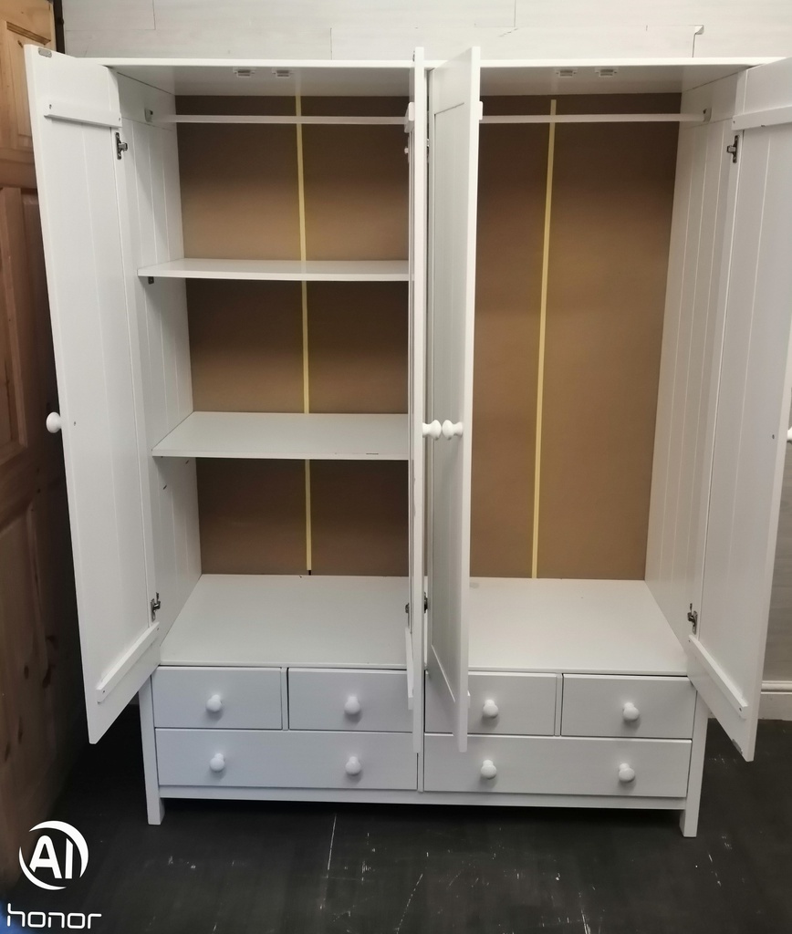 White Triple Wardrobe with Drawers