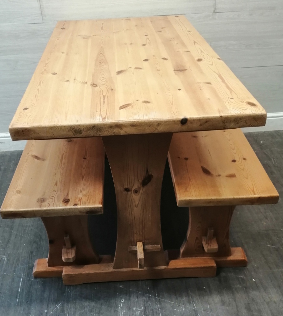 Solid Pine Dining Table &amp; Two Benches