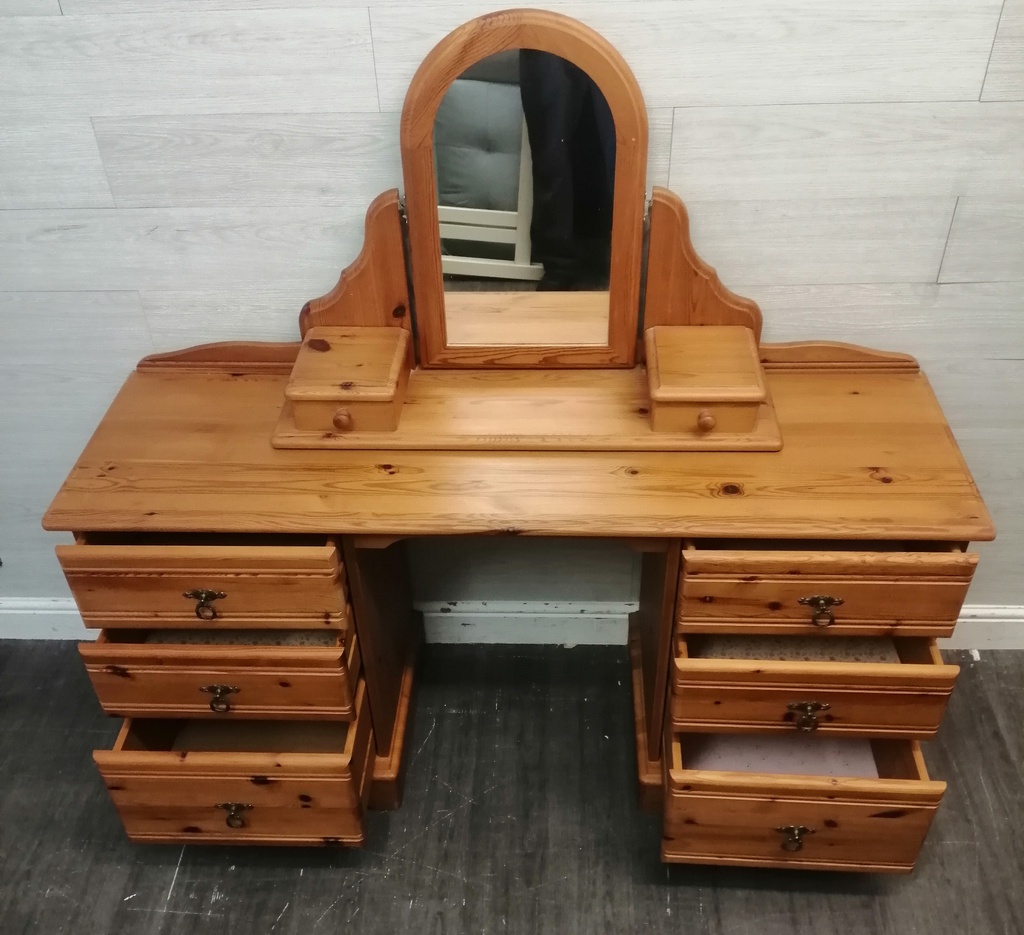 Pine Six Drawer Dressing Table with Mirror