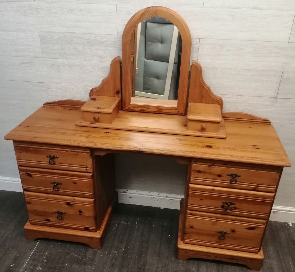 Pine Six Drawer Dressing Table with Mirror