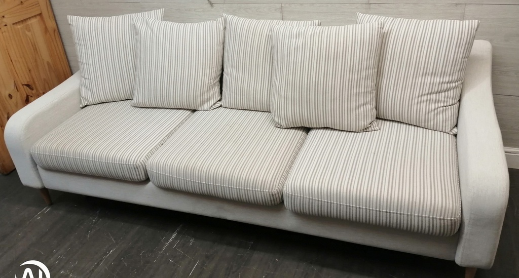 Beige &amp; Brown Toned Three Seater Pillow Back Sofa