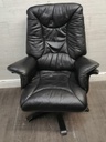 LEATHER SWIVEL RECLINER ARM CHAIR WITH FOOTSTOOL