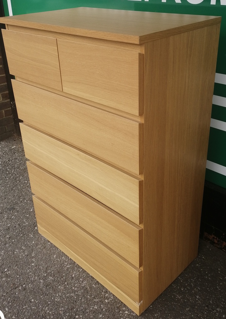 IKEA ‘MALM’ Light Oak Veneered Six Drawer Chest
