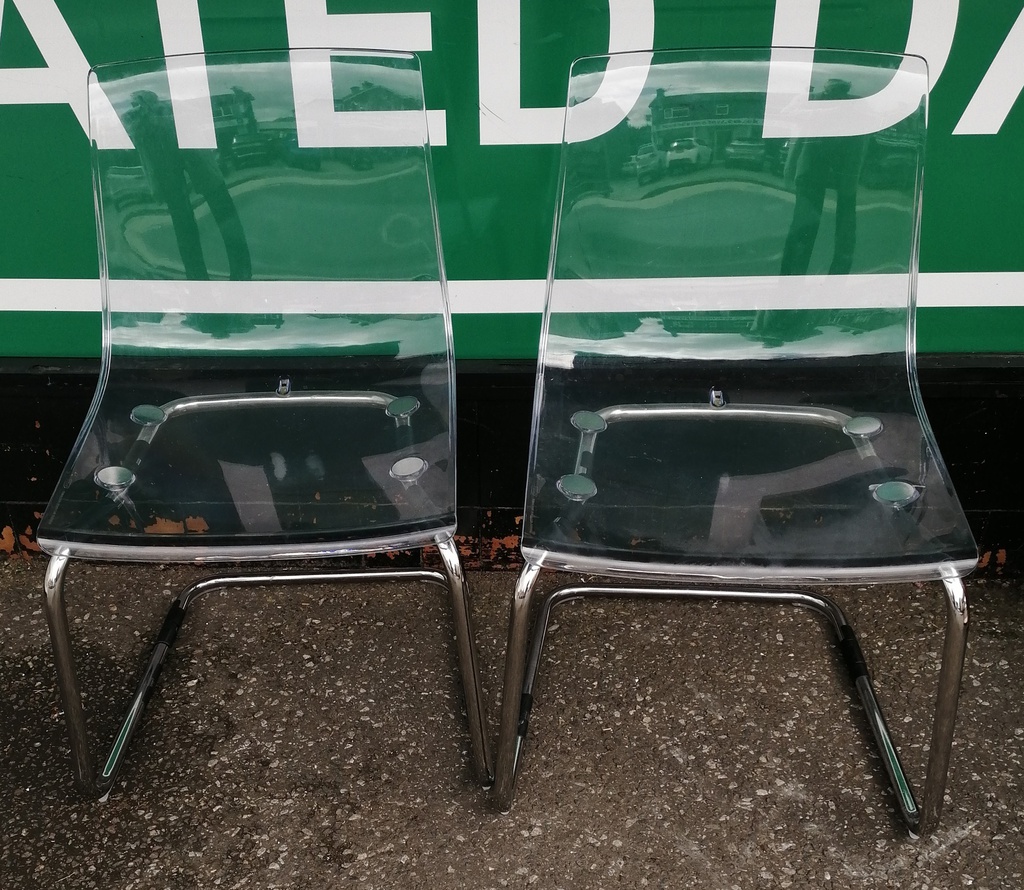 Pair of IKEA TOBIAS  transparent/chrome-plated Chairs