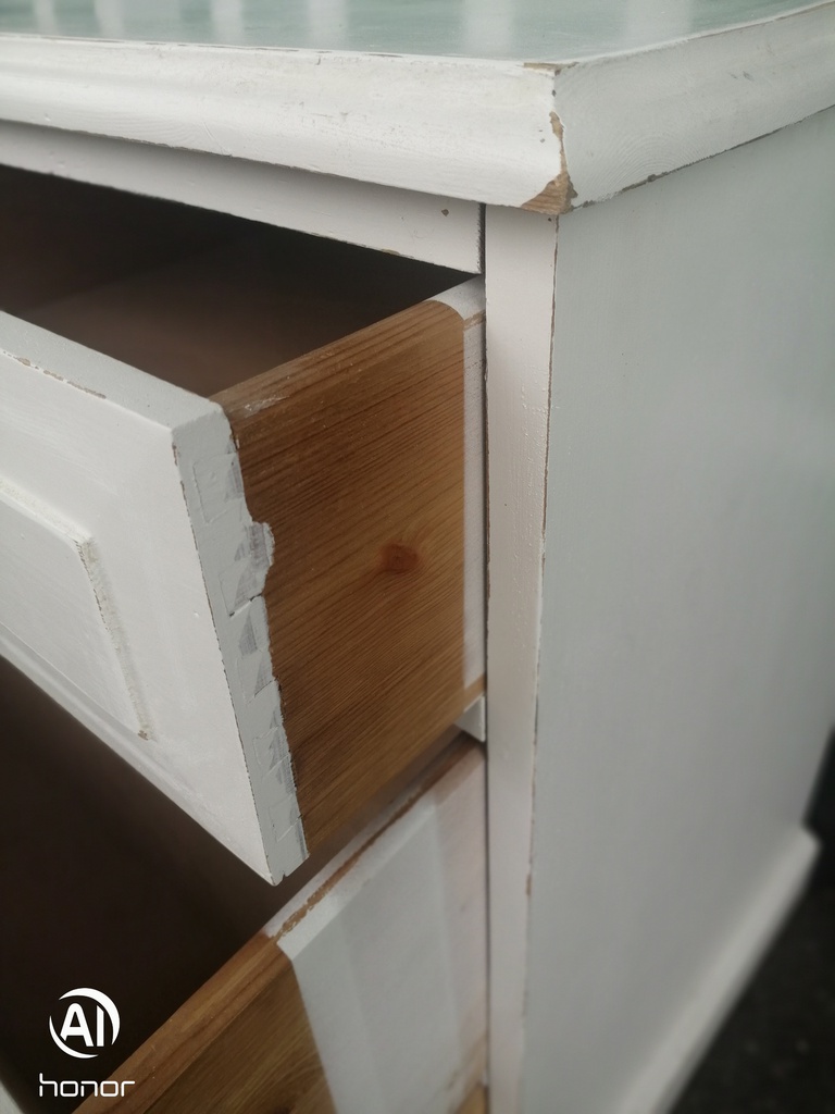 lovely shabby chic solid pine chest of four drawers
