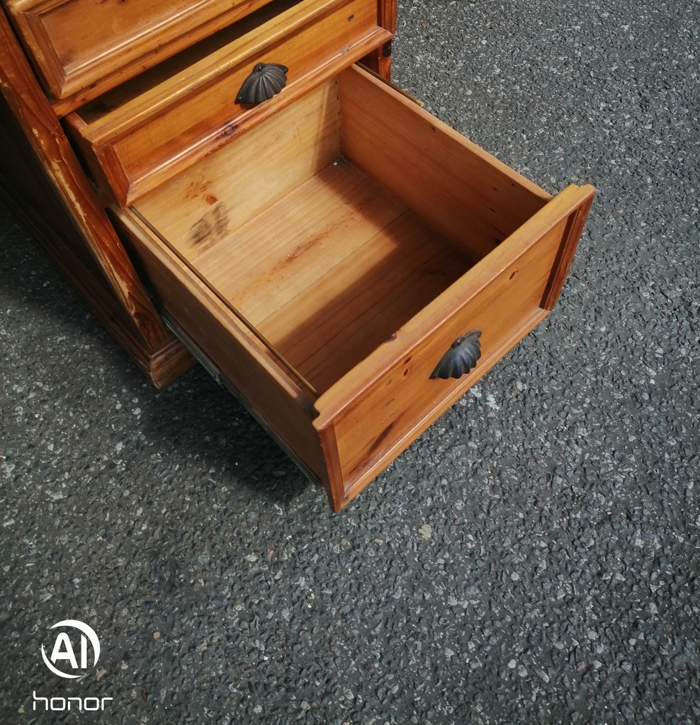 Rustic solid pine leather top pedestal desk