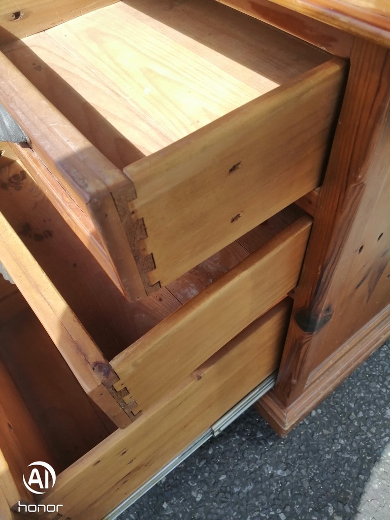Rustic solid pine leather top pedestal desk