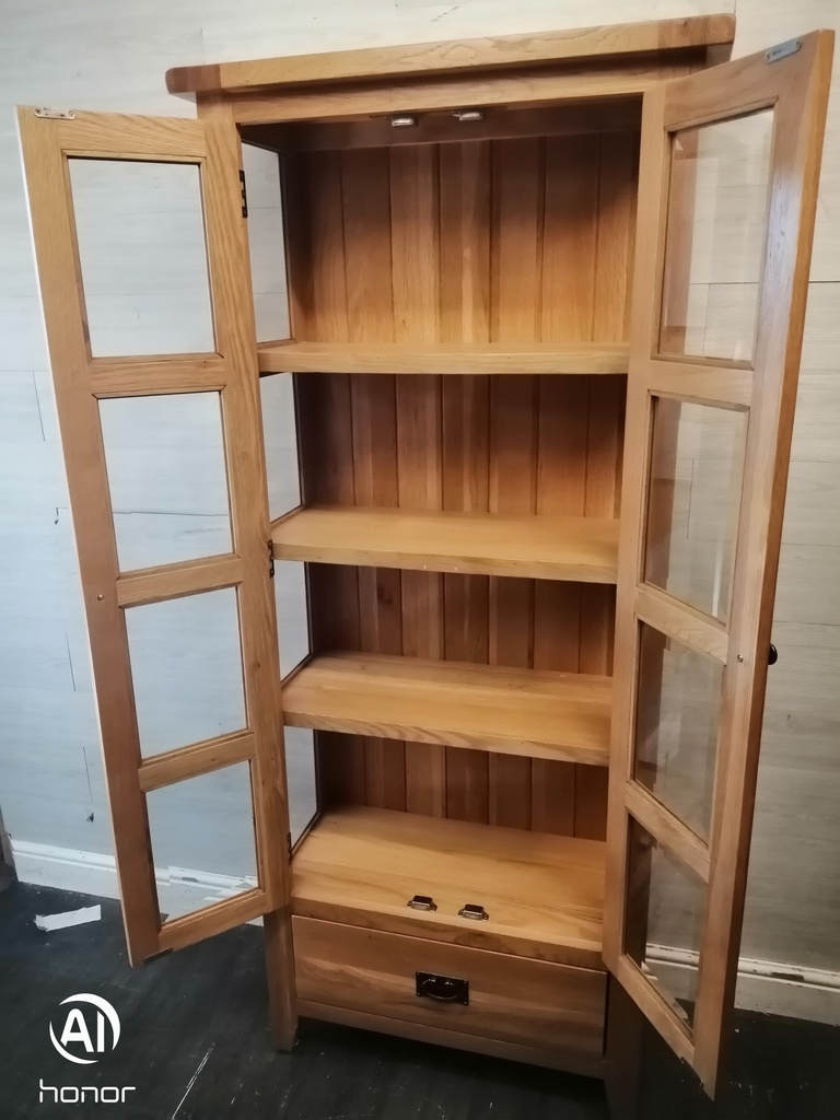 Quality Oak Glazed Display Unit /Bookcase