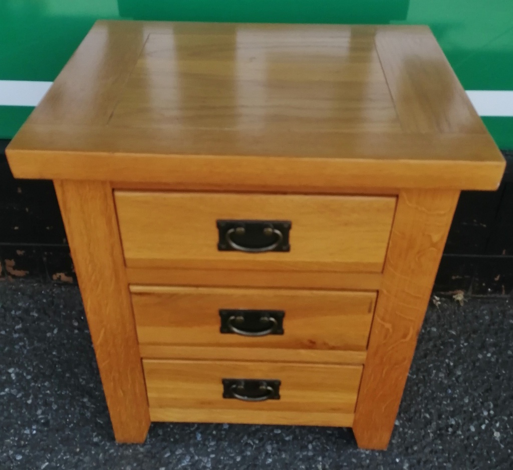 Oak Three Drawer Bedside Chest