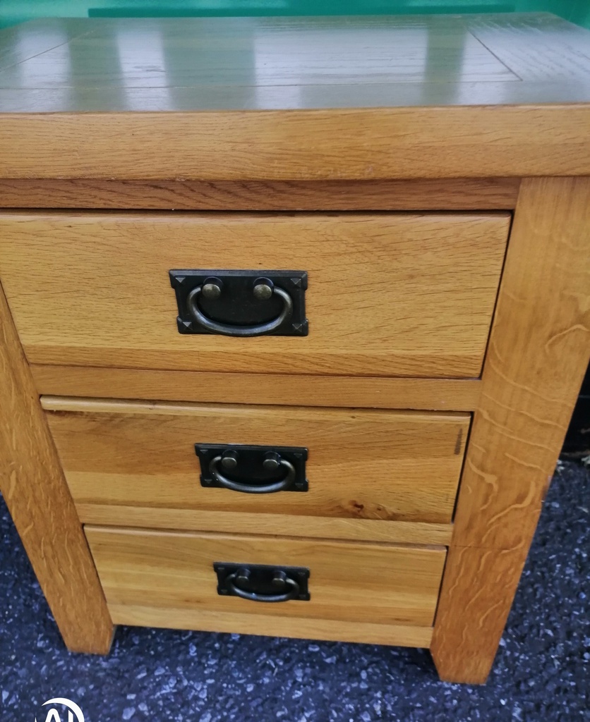 Oak Three Drawer Bedside Chest