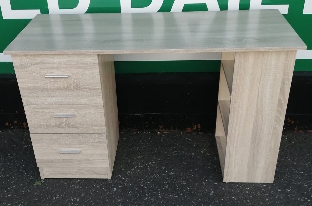 Neat  desk with bookshelf end