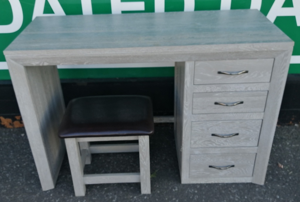 Four Drawer Grey Dressing Table / Desk With Stool