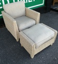 Quality Wicker &amp; Seagrass Armchair &amp; Footstool Set