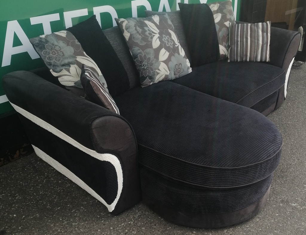 Large DFS Black  Toned Three Seater CHAISE-END SOFA