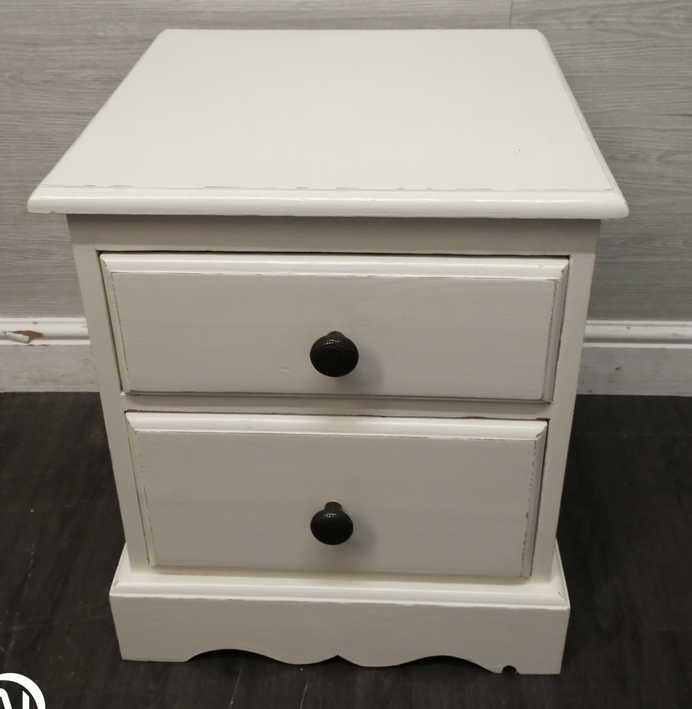 shabby chic two drawer solid pine bedside chest