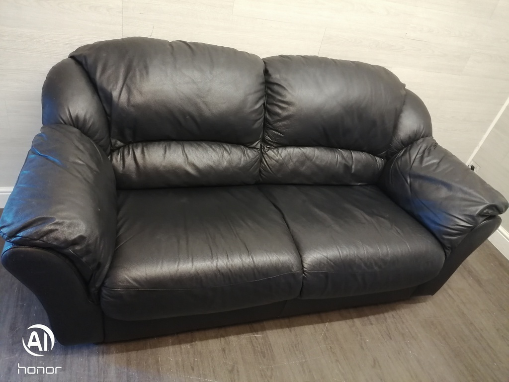 black leather two seater sofa