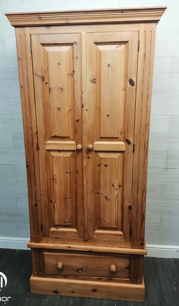 Solid double pine wardrobe with drawer