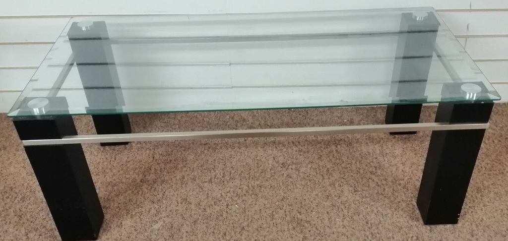 BLACK GLASS TOP COFFEE TABLE