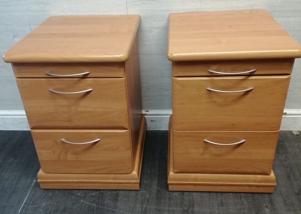 Pair of bedside chests with tea tray