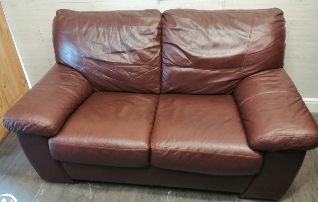 TWO SEATER BROWN LEATHER SOFA