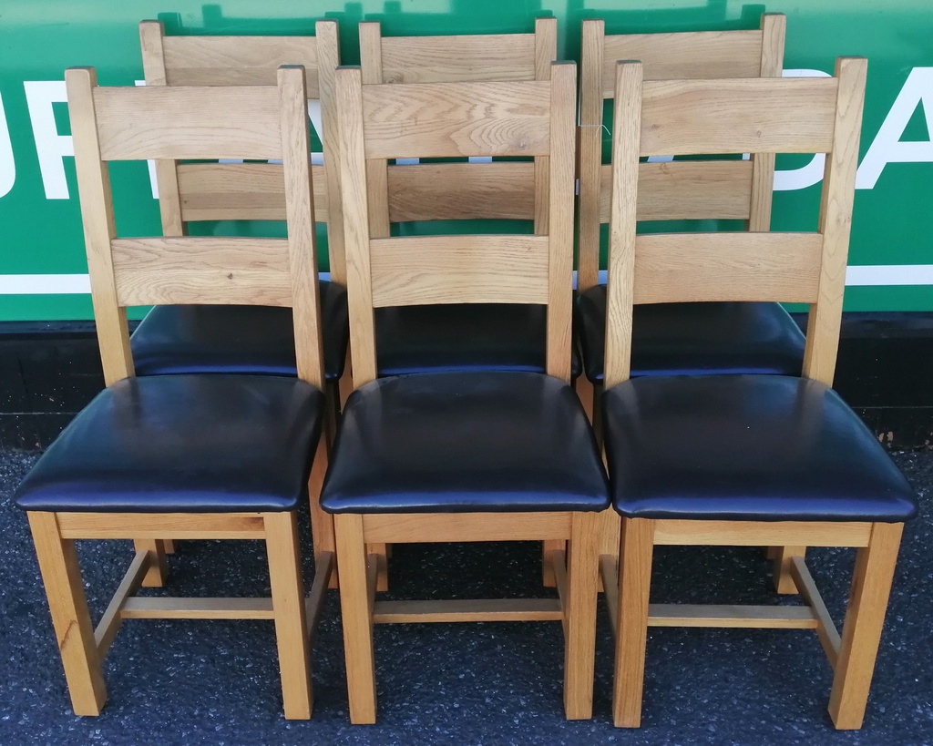 Quality set 6 x Oak Slat Back Dining Chairs