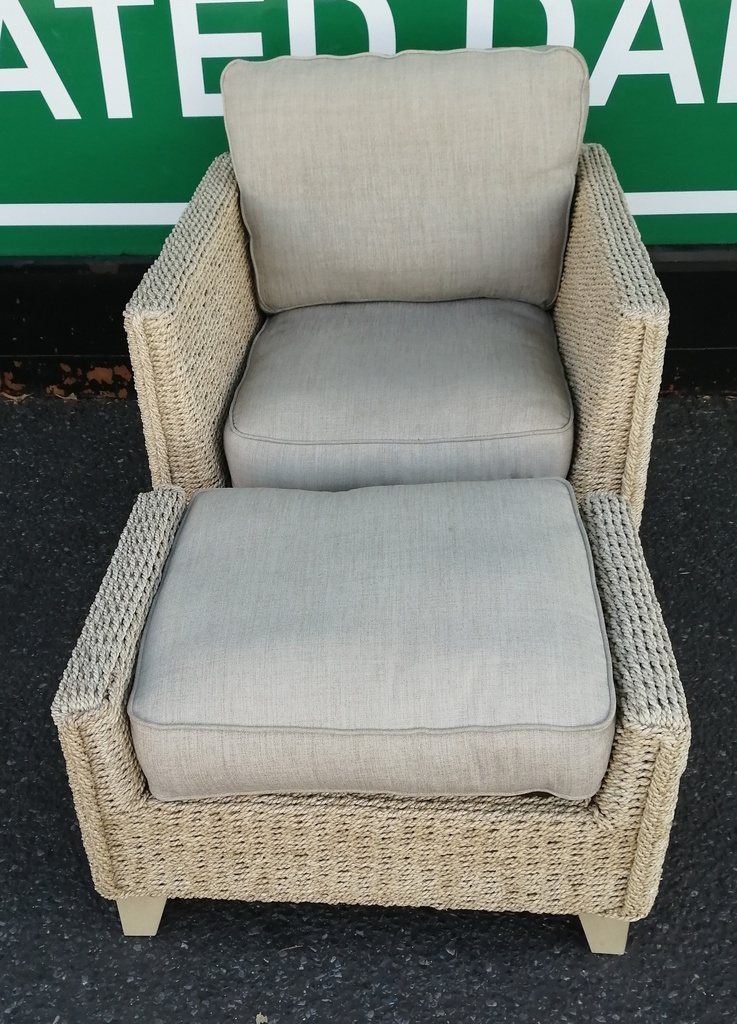 Quality Wicker &amp; Seagrass Armchair &amp; Footstool Set
