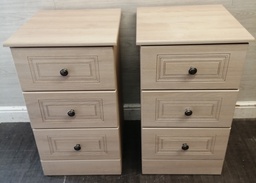 [HF18725] PAIR OF TALL THREE DRAWER CREAM BEDSIDE CHESTS