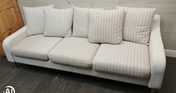 [HF18899] Beige &amp; Brown Toned Three Seater Pillow Back Sofa